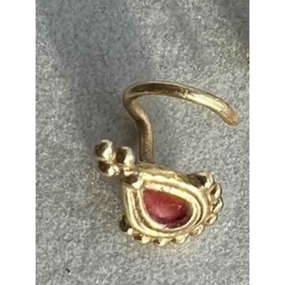 Solid 14k Gold Nose Pin Stud Primitive Nose Ring Indian Tribal Body Jewelry - Picture 3 of 3